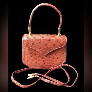 Genuine Brown Ostrich Leather Handbag & Crossbody.